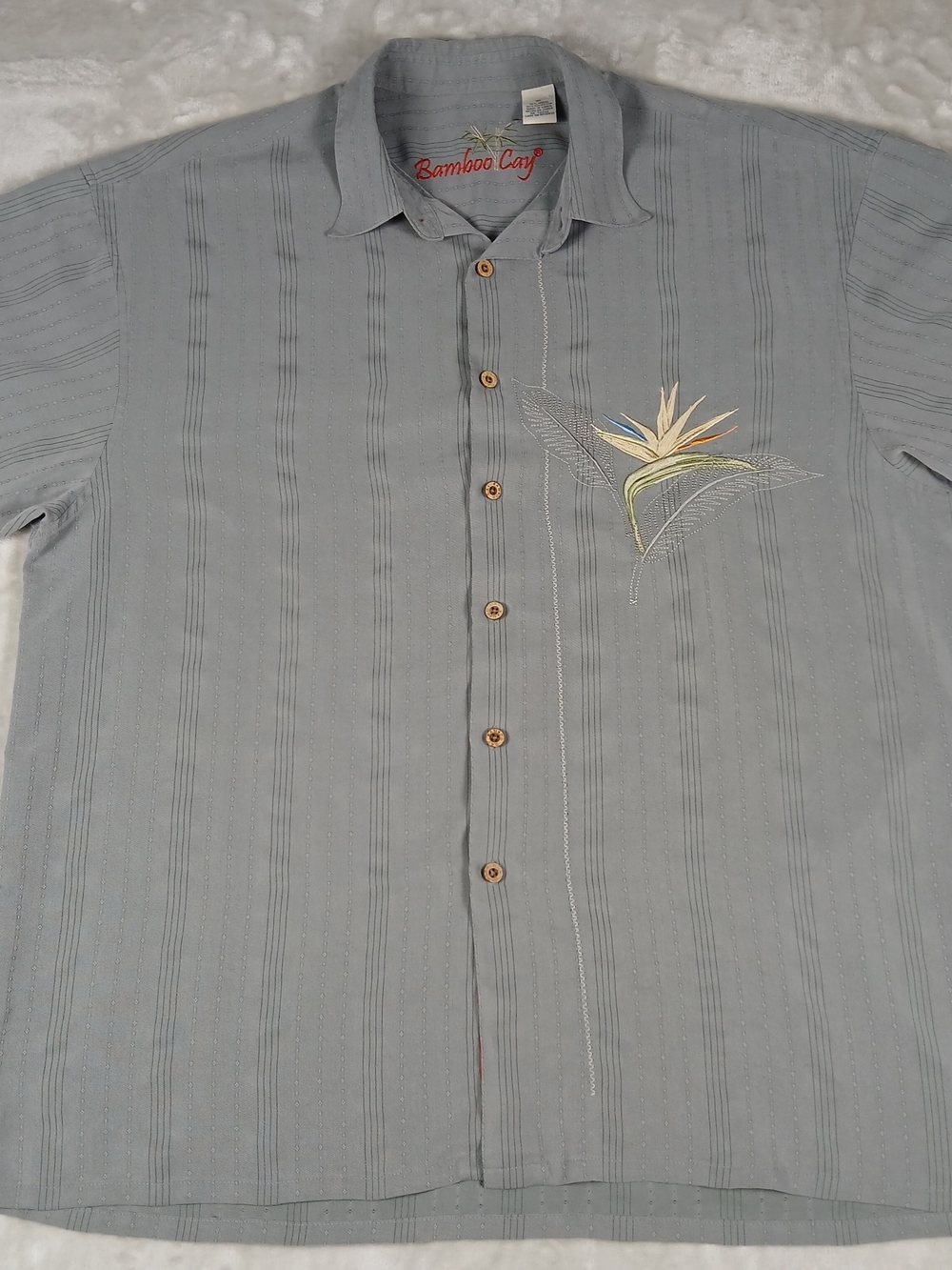 Bamboo Cay Button Up Camp Shirt XL Men's Bird Of Paradise Embroidered Tropical